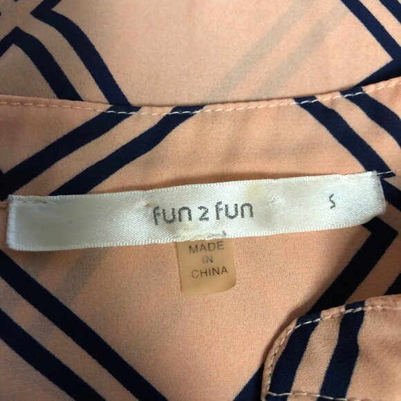 Fun2Fun Womens Blouse Size Small Peach Navy Geometric Sheer Long Sleeve - Picture 5 of 7